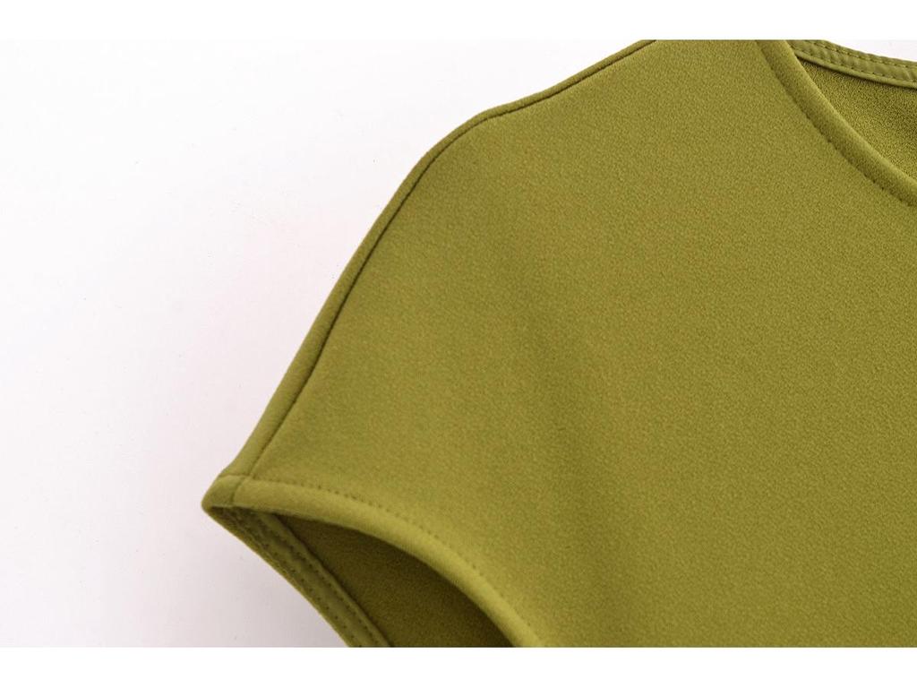 2025 Frühling Damen Europäischer & Amerikanischer Stil Krepp Slim Fit Rundhals Kurzarm Midi-Kleid