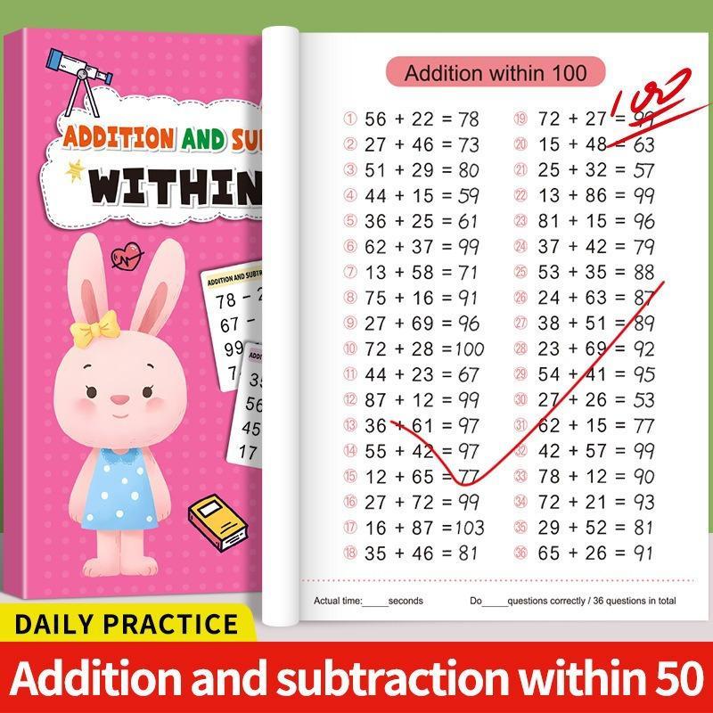 Children's Early Math Education Workbook Addition Subtraction Within 100 Exercise Book for Kids Daily Training Gift