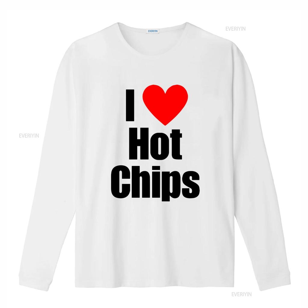 I Love Hot Chips T Shirt Heart Perfect for Chip Lovers vintage Washed Versatile Soft homme fashion Casual Stretched Stylish