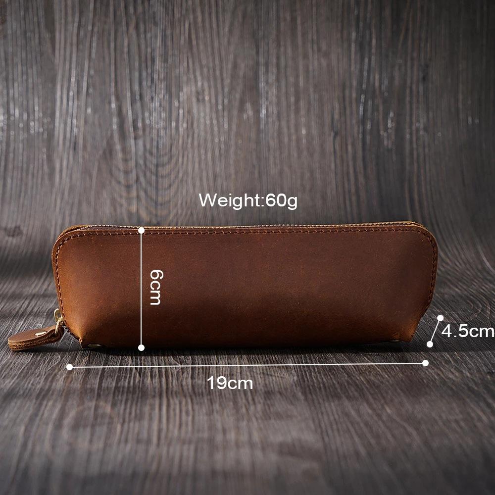 2026 Crazy Horse Leather Zipper Pencil Bag Handmade Leather Pencil Bag Creative Fashion Stationery Retro Pen Storage Bag