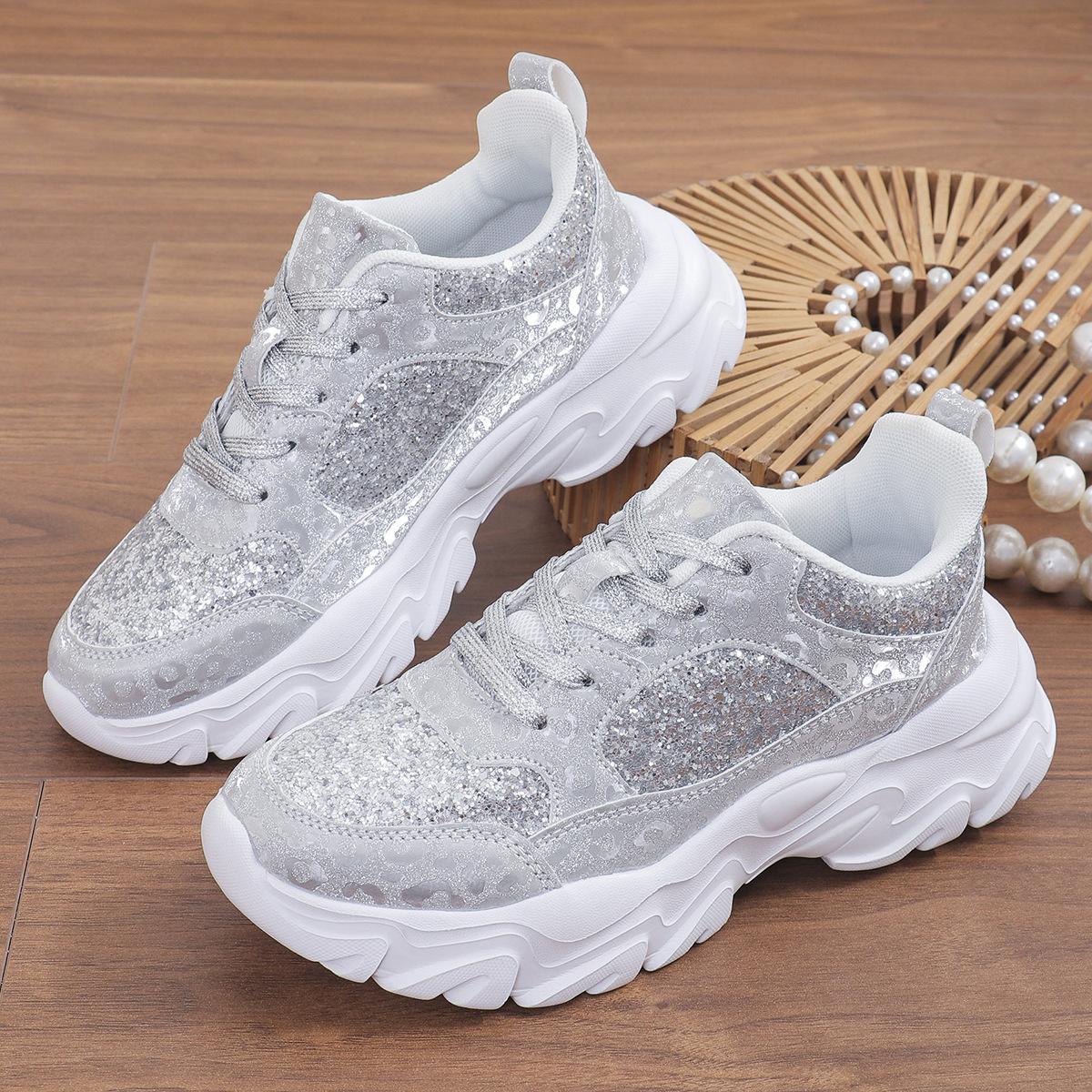 

Модная Универсальная Удобная Спортивная Повседневная Женская Платформа Пайетки Папины Кроссовки Дышащая Мягкая Подошва 42 серебряный