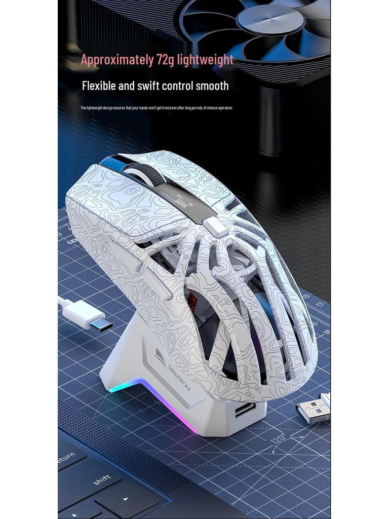 Smailang M8 Wireless Gaming Mouse - Esports Bluetooth, PAW3311 Sensor, 3 Modes, Screen Display, Charging Dock, USB.