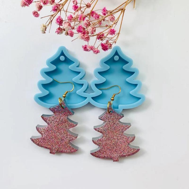 Eardrops Ear Stud Dangles Casting Mold UV Crystal Resin Epoxy Mold DIY Cute Christmas Pine Tree Earrings Silicone Mold