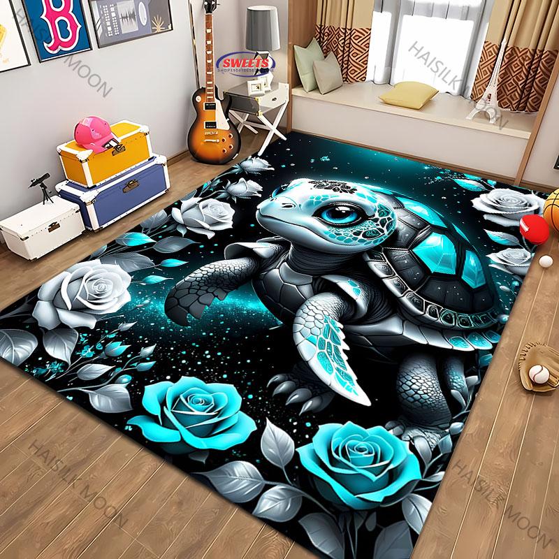 Magic Glowing Turtle Theme Printed Carpet Living Room Bedroom Sofa Office Large Area Decorative Mat Kids Play Rugs Large Size