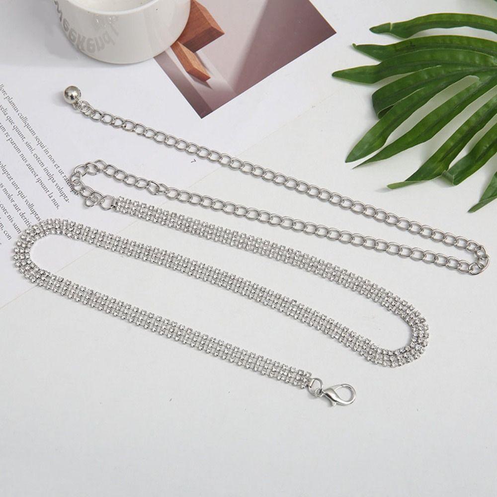 Adjustable Zircon Inlaid Waist Belt Bling Crystal Waist Chain Sweet Rhinestone Waistband  Party