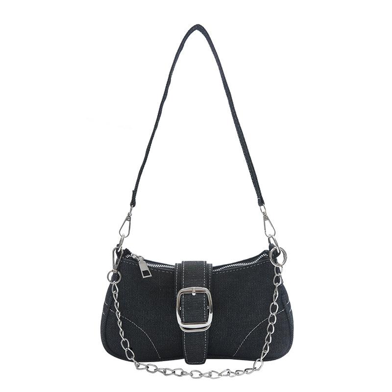 

Carefully Selected Denim Small Bag, Spring New Style, European and American Fashion, Single Shoulder Crossbody Bag, Chain Armpit Bag, French Stick Bag чорний
