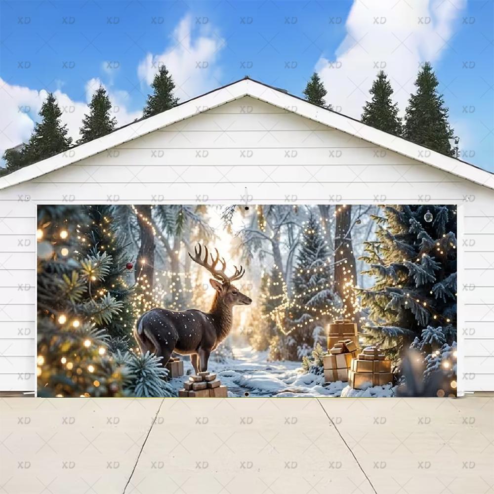Classic Christmas backdrop for a large garage door, New Year's party backdrop, winter scene, decorative banner4708