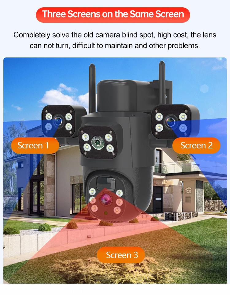 4G Solar-Powered Outdoor Wireless Camera, Ultra HD 6MP with Triple Lens