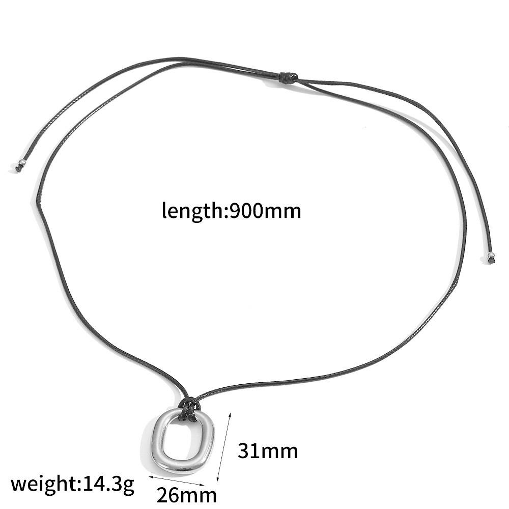 Geometric Stainless Steel Pendant Necklace With Adjustable Wax Cord For Unisex Fashion Accessory