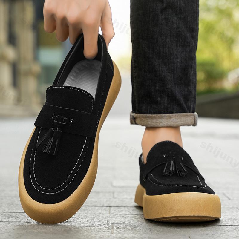 Mens Loafers Tassel Shoes Autumn 2025 Fours Season British Style Casual Shoes Trendy Platform Anti Slip Vulcanized Shoes