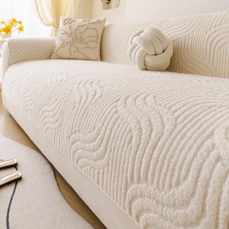 1PC Plush Thickened Sofa Cushion Autumn and Winter Fixed Anti-slip Anti-cat Scratch in-line One-piece Cushion Cover Towel 90X90CM
