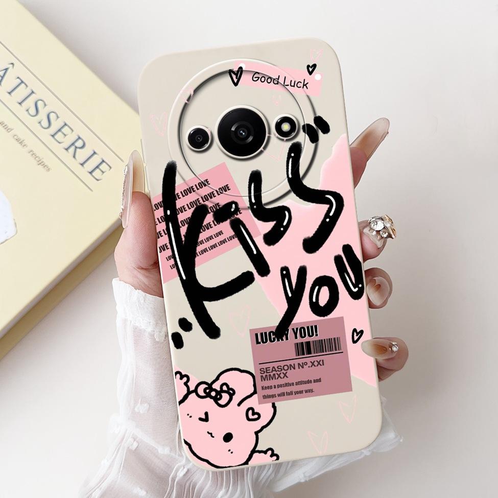 Für Redmi A3 Hülle Niedliche Cartoon Katze Ästhetisch Blumenmädchen Junge Stoßfeste Silikon-Rückabdeckung Für Xiaomi Redmi A3 Handyhülle Coque