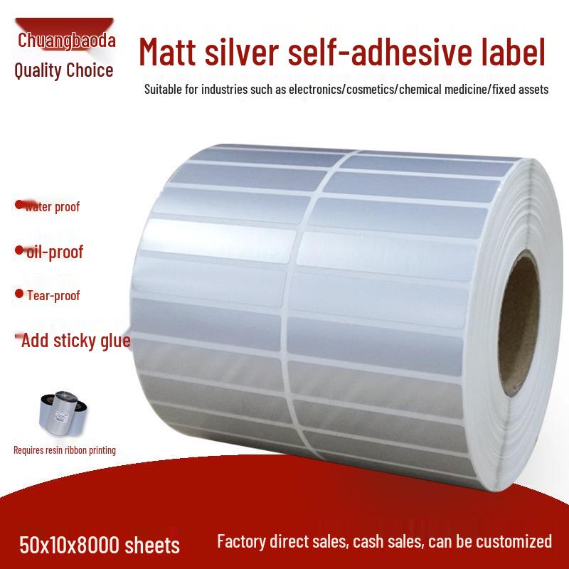 Matte Silver Dragon Stickers: 50*10*8000 Self-Adhesive PET Labels Yes