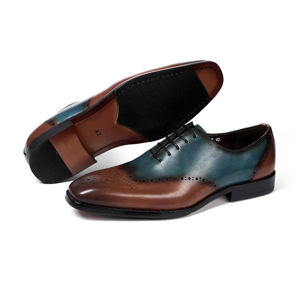Fashion Handmade Men's Brogue Oxford Shoes Genuine Leather Lace-Up Wedding Party Dress Shoes Classic Wingtip Office Formal Footwear