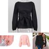 Trendy Loose-fit Chiffon Lantern Sleeve Top With Bowknot For Women Spring
