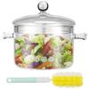 1.5L Transparent Glass Cooking Pot with Lids and Brush Nonstick Glass Simmer Pot Heat Resistant Dual Handles Kitchen Cookware