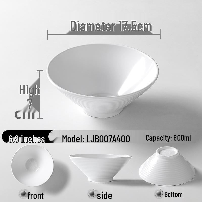 A5 White Melamine Noodle Bowl for Commercial Use – Porcelain-Style Spicy Hot Pot and Wonton Bowl