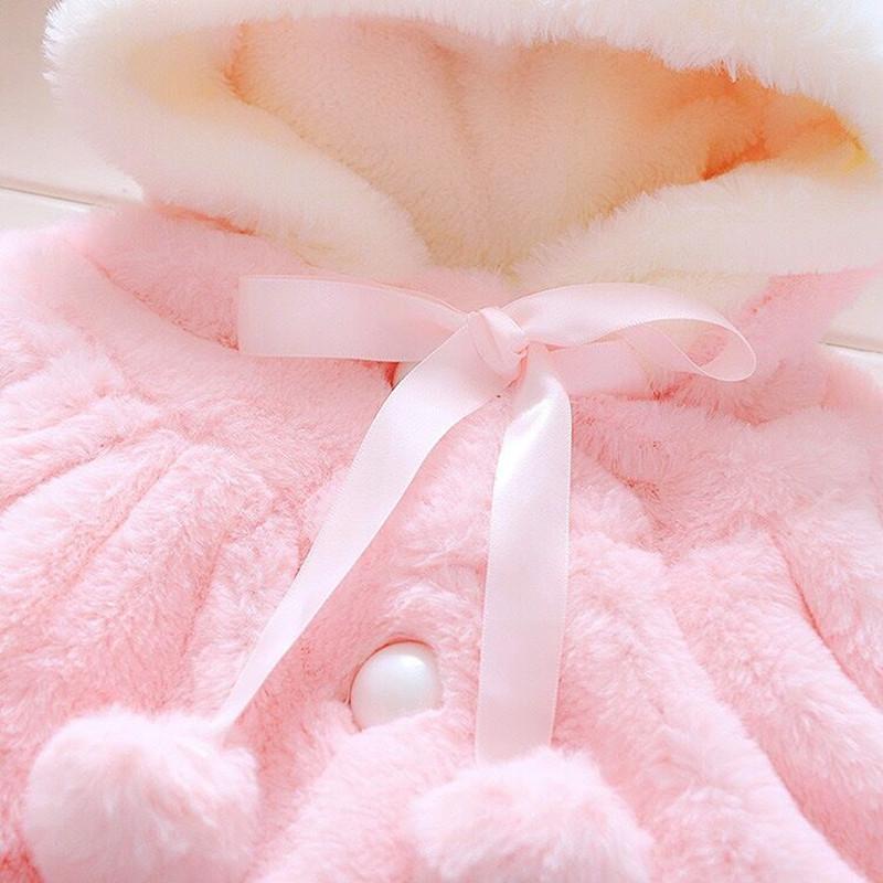 Baby Girls Winter Warm Coat Cute Rabbit Ears Hooded Cloak Jacket Thick Clothes