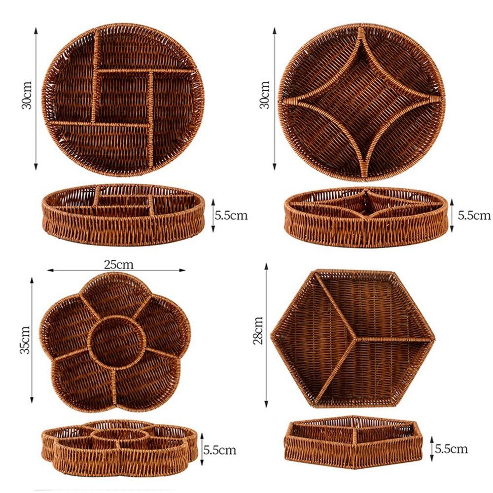 New Creative Imitation Vine Weaving Grid Basket Square Handmade Woven Rattan Snack Storage Tray 10 Styles Fruit Cake Platter