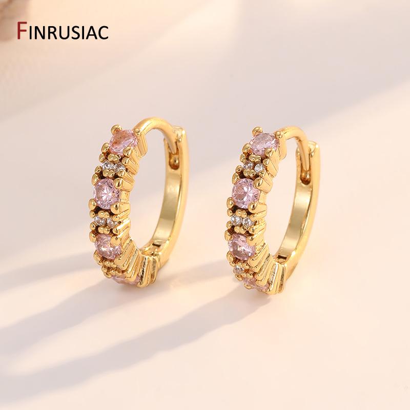 Luxury Rainbow Zircon Hoop Earrings For Women 14K Gold Plated Brass Round Huggie Earrings Wedding Jewelry Gift