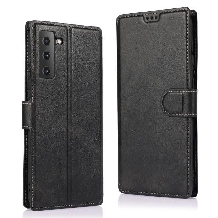 Etui Coque pour Samsung Galaxy S21 Noire, Housse de Protection en Cuir PU Antichoc à Fermeture Magnétique