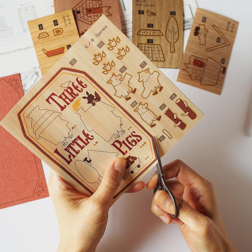 KINOWA "The Three Little Pigs" Wood Collage Original DIY Kit - Fairy Tale (Grimm's Fairy Tale) - Made In Japan