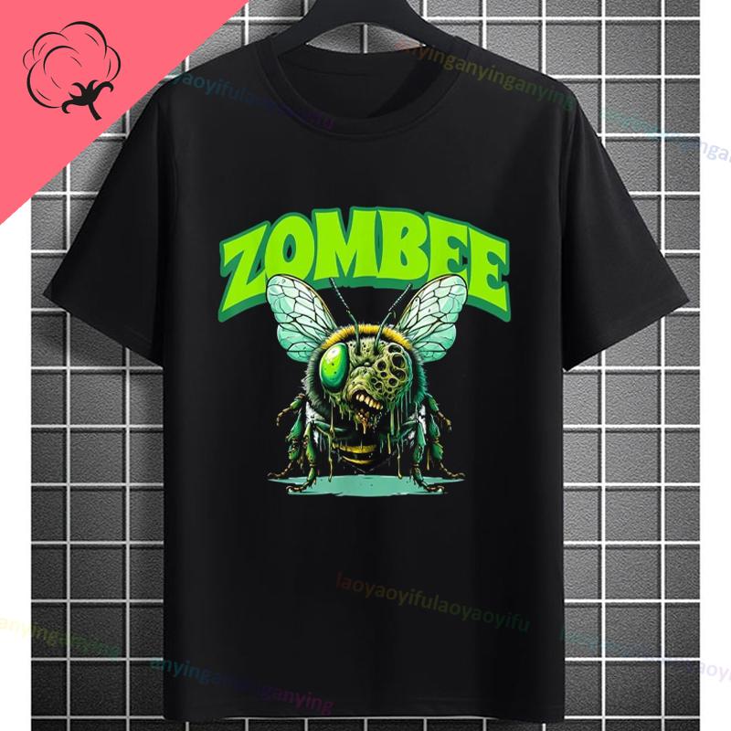 UnisexS Zombie Bee Apocalypse Graphic TShirt with Creepy Undead Horror Design Black Pure Cotton Shortsleeve Tee Outdoor Clothing