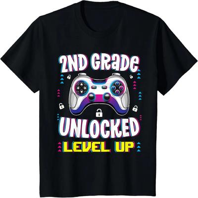 Camiseta para Niños de 2º Grado Desbloqueado Sube de Nivel Jugador Primer Día de Segundo Grado
