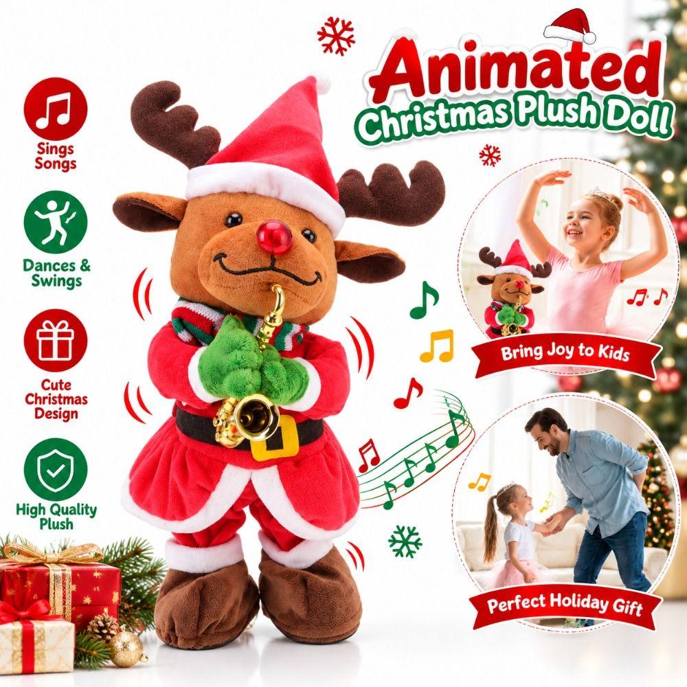 Swinging Motion Christmas Musical Plush Toy Dancing Christmas Doll Christmas Table Decor