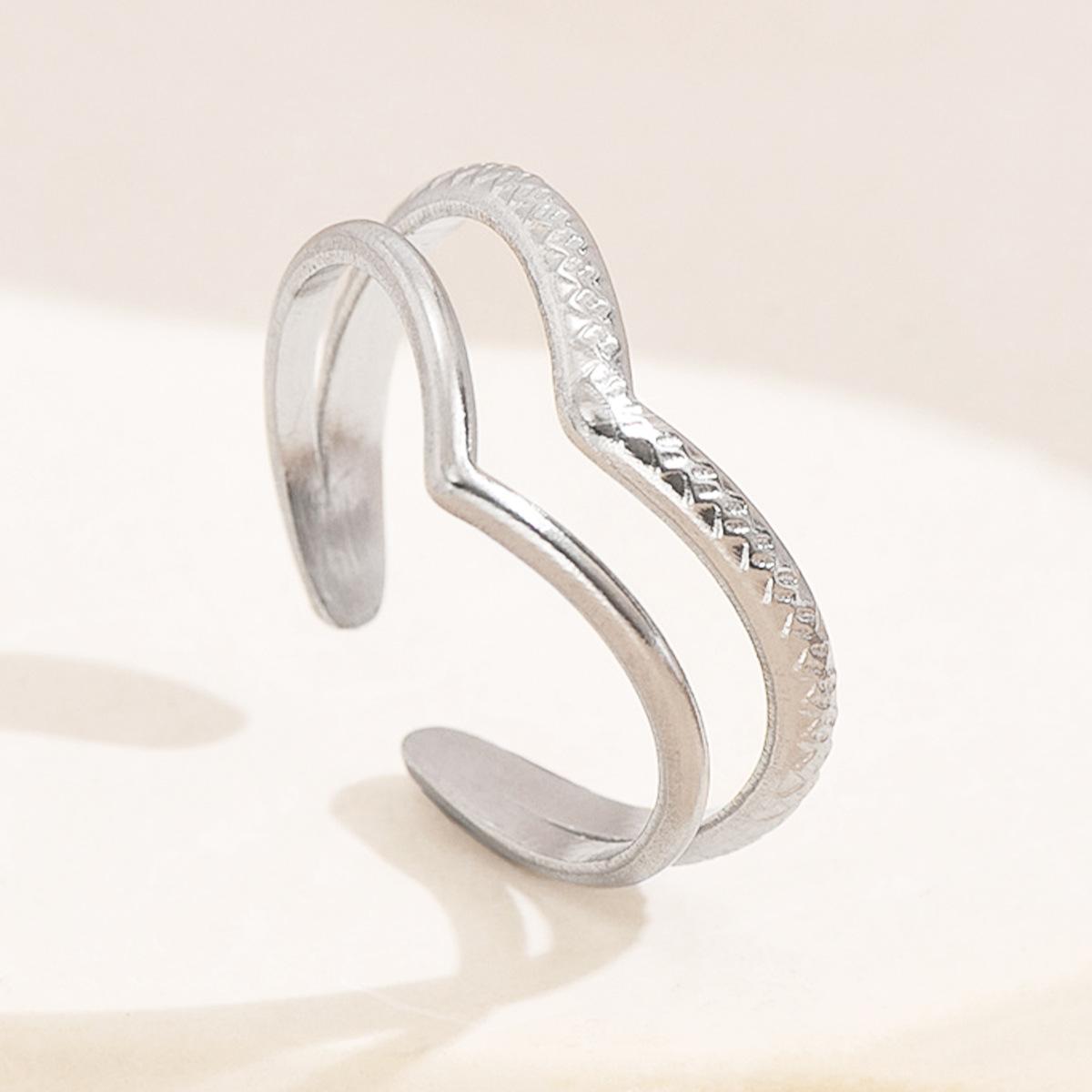 

Minimalist V Shape Double Layers Rings Women Stainless Steel Gold Color Open Finger Ring Band Geometric Zircon Gift Wholesale Open