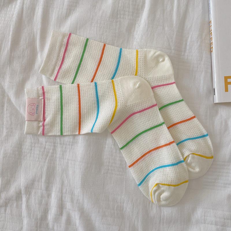 

Різнобарвні шкарпетки в горошок Літні тонкі дихаючі довгі шкарпетки з видовбаним серцем Милі солодкі шкарпетки для дівчат