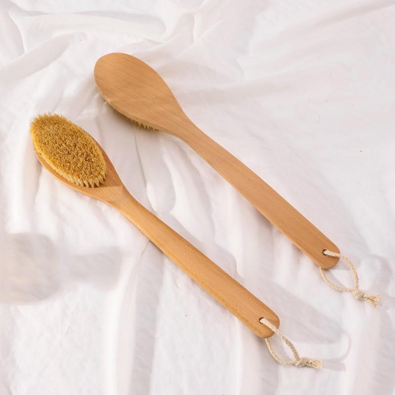 Eco Friendly Beech Wood Long Curved Handle Vegan Sisal Bristle Dry Body Brush Exfoliating Shower Brush Scrub Back Bath Brush