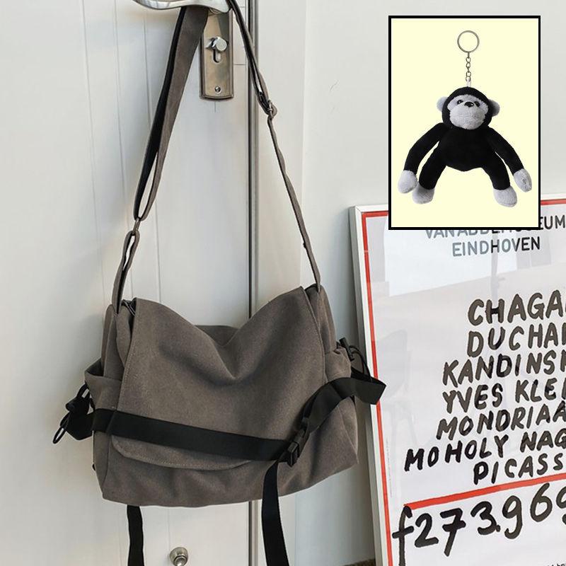 Canvas messenger bag boys trendy brand large capacity ins Japanese versatile retro backpack simple casual men