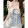 Sweet Suspender Floral Dress Women's Summer Beautiful Little Flying Sleeves Princess Dress Vacation Waist Dress Children