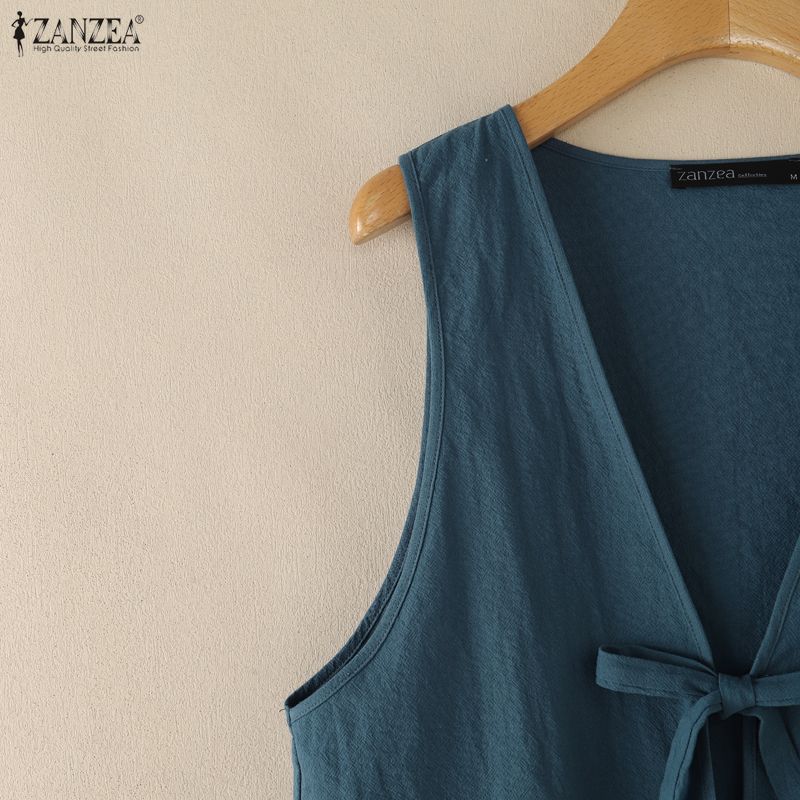 ZANZEA Women Lace-up V-Neck Sleeveless Casual Cardigans Vest Tops