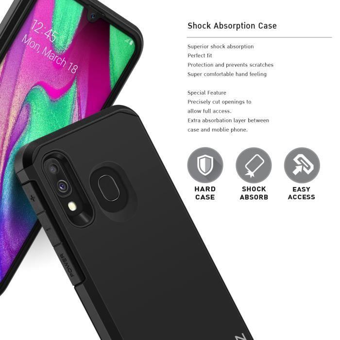 BEZ Coque Samsung A40, Coque Pour Samsung Galaxy A40 Antichoc Survivor Shockproof Double Protection Double Ultra Resistante, Noir