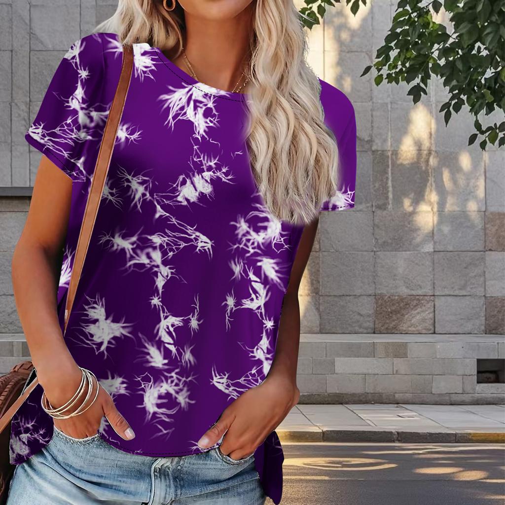 Damen Sommer T-Shirt Weiß Wolken Print Retro Mode Kurzarm T-Shirts Lässig Bedruckte Oberteile