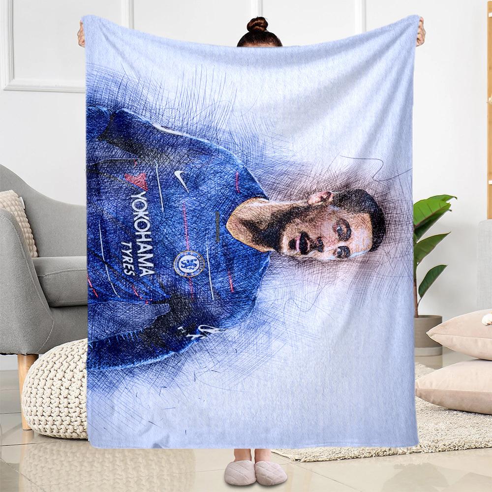 Chelsea Fc Player Portrait Blanket Comfortable Great for Bed Livingroom Seaside All-Season Use Modern Style