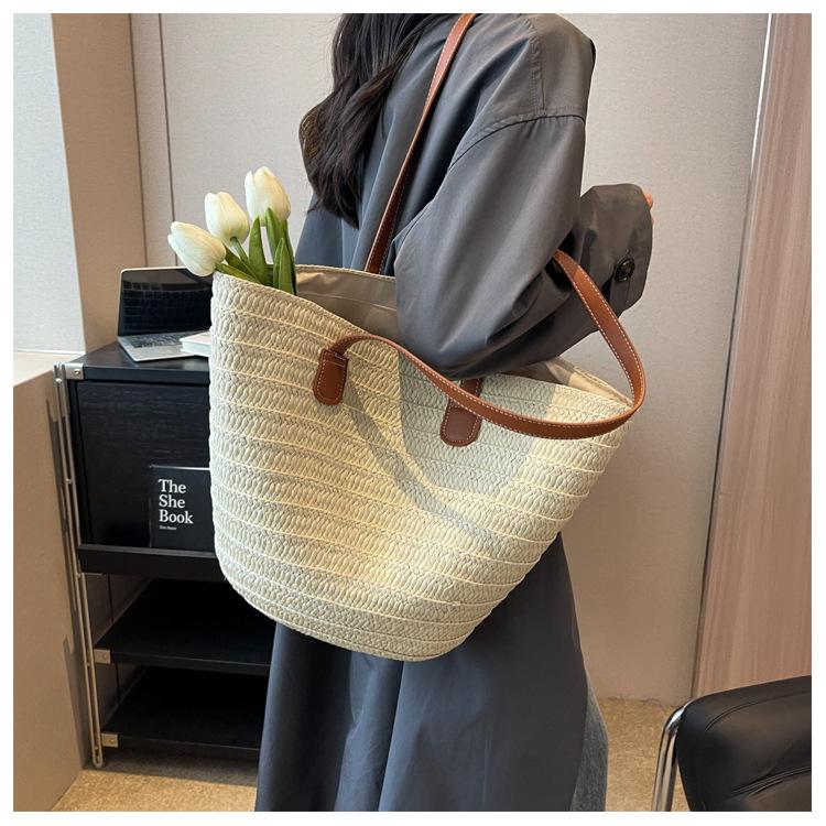 Pletená taška s velkou kapacitou Dámská nová ležérní taška přes rameno Plážová taška na dovolenou u moře