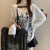 Plus Size Cat Print Vintage Ripped Long Sleeve Women's T-shirt - Slimming & Flattering, Autumn 2025
