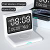 Multifunctional Digital Mirror Clock 15W Wireless Charging Alarm Clock with Large Dimmable Display