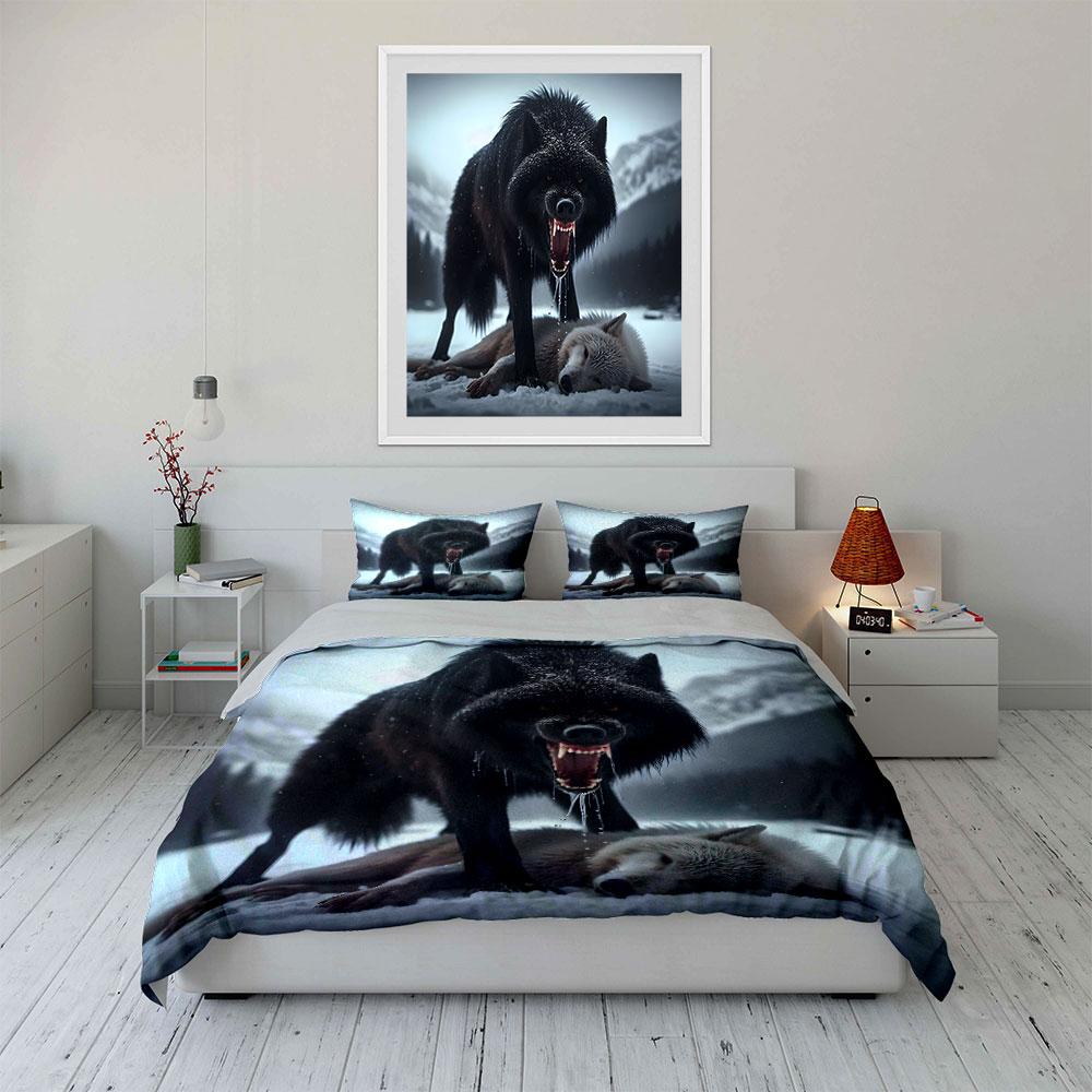 Black Wolf Roaring In Snowy Wilderness Duvet Cover Set With 3D Printing Design Soft Polyester Bedding Set All-Season Comfort