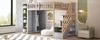 Letto a soppalco multifunzionale 90x200cm con mensole, armadio contenitore e grande armadio, scaletta di sicurezza con vani portaoggetti, colore grigio + legno naturale