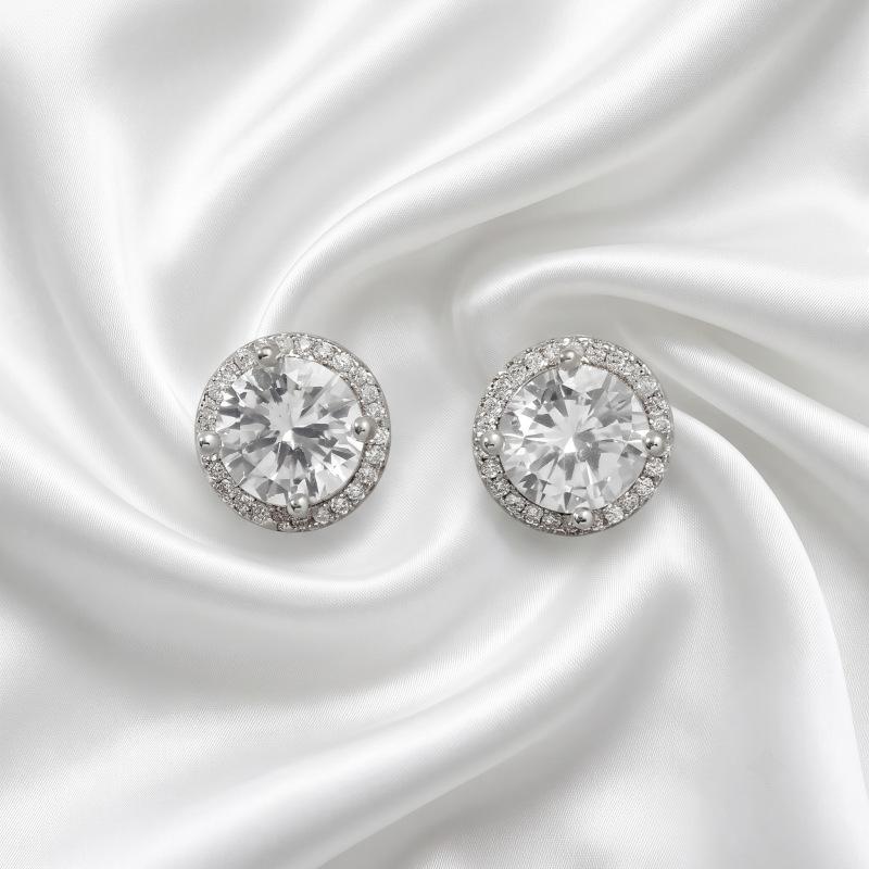 ebay round white zircon stud earrings shine women's trinkets European and American fashion electroplated men's earrings ears
