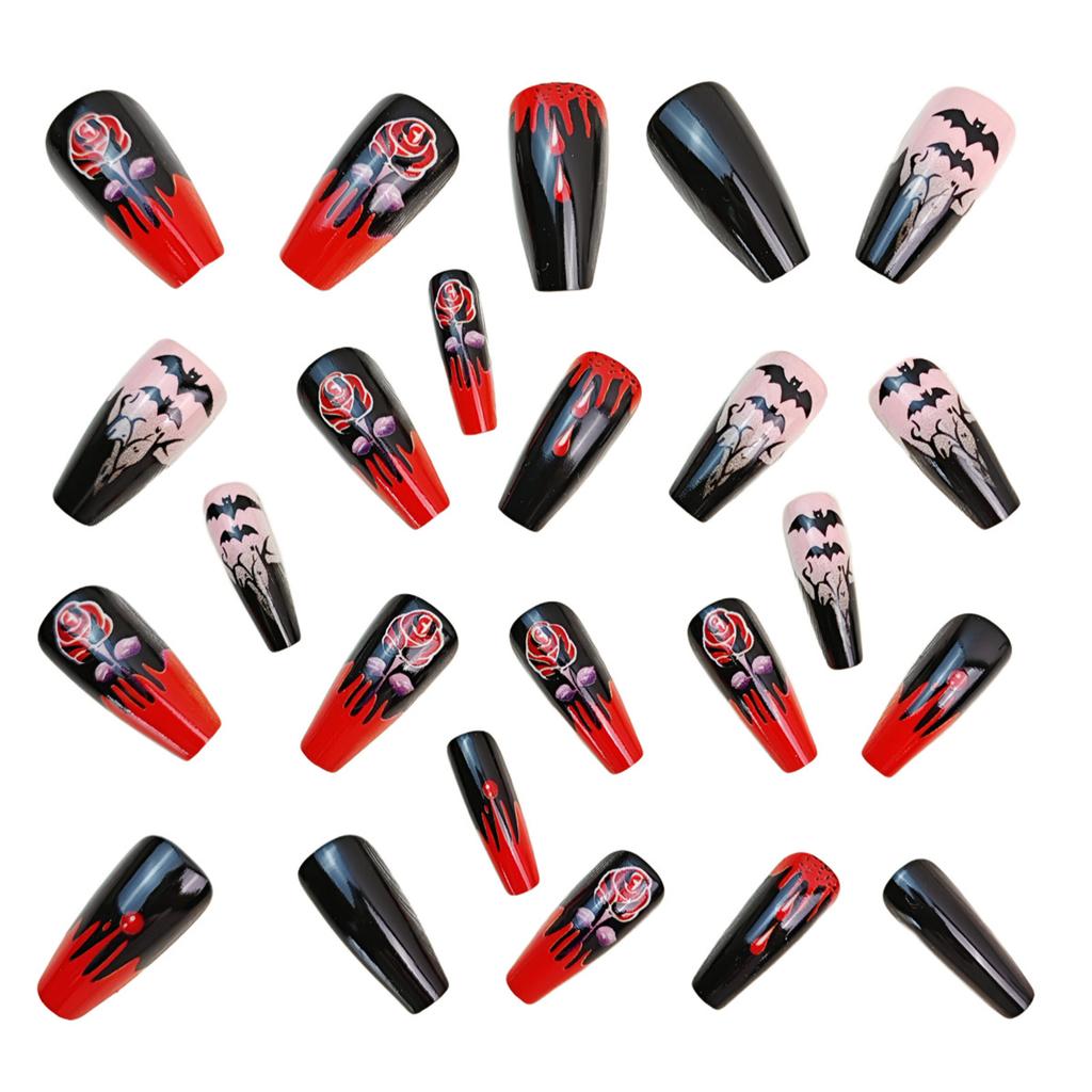 Elegant Fake Nail Halloween Party Accessory Glossy Pumpkin Art Lightweight Long Wear Nail Enhancement 24pcs/set