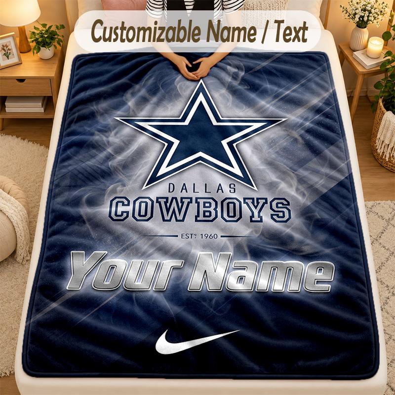 Flannel BlanketDallas Cowboys Custom Name Text Personalized Soft Warm Throw Blanket Home Decor Gift