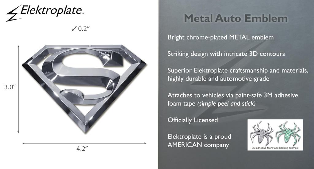 Elektroplate Superman 3D Chrome Metal Auto Emblem