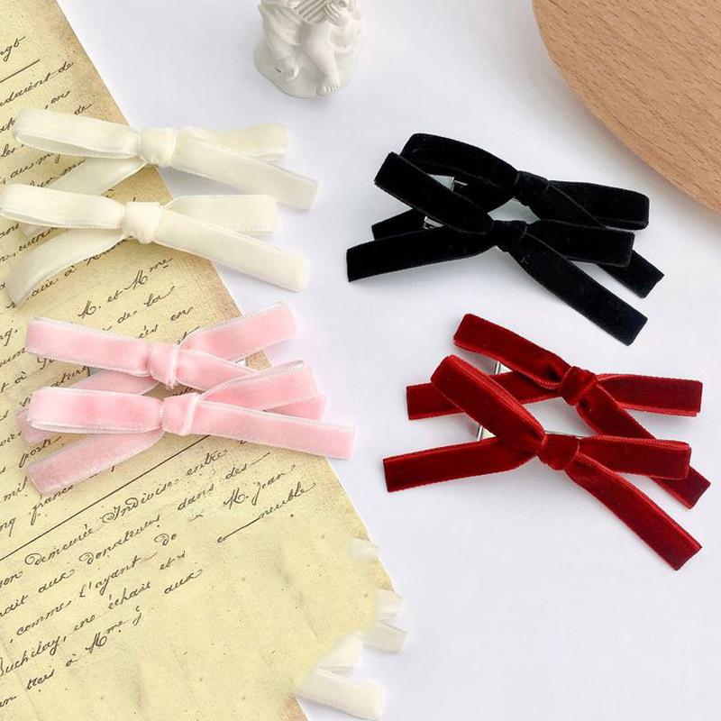 2 Τμχ Κορεατικό Στυλ Μονόχρωμο Vintage Βελούδινο Φιόγκο Κλιπ Μαλλιών Χαριτωμένη Φουρκέτα Πλαϊνό Κλιπ Κορίτσια Γλυκιά Cool Μπαρέτα Αξεσουάρ Μαλλιών