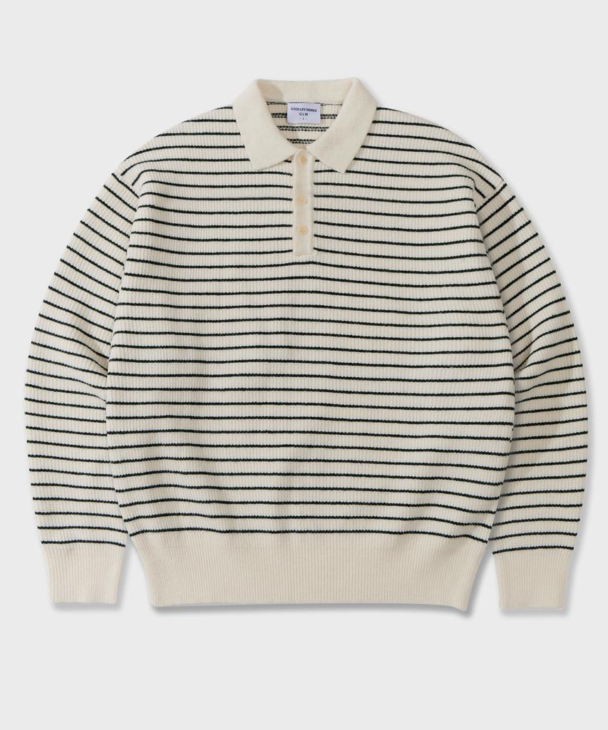 GLW Oversized Striped Collar Knit Soft Touch Ivory