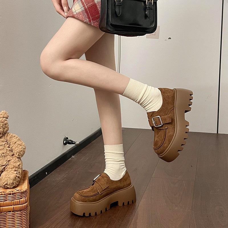 Black platform small leather shoes women's new spring and autumn retro versatile single shoes loafu one pedal